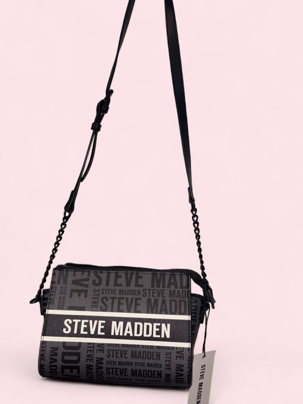 Steve Madden Black Logo Jacquard Crossbody Bag